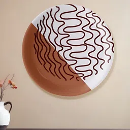 nestroots White & Brown Printed Round Shaped Ceramic Wall Decor Plate-14