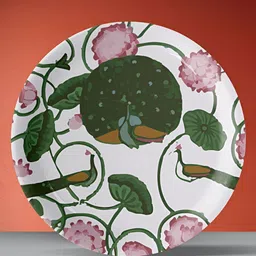 nestroots White & Green Pichwai Printed Porcelain Wall Plate-25