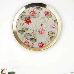 Home Centre Corsica White & Golden Lotus Printed Metal Wall Plate-image-35