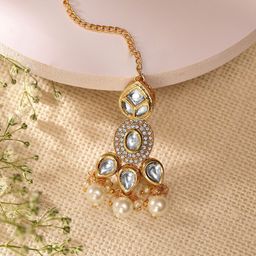 Priyaasi Gold-Plated Kundan Studded Maang Tikka Head Jewellery-image-89