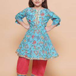 Modish Couture Girls Floral Printed Pure Cotton Kurta With Palazzos-picture-42