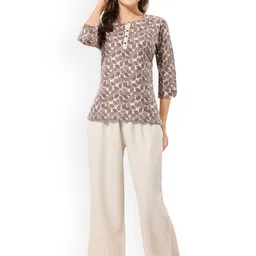 NIGHT FLOSS Floral Printed Linen Night Suit-image-76