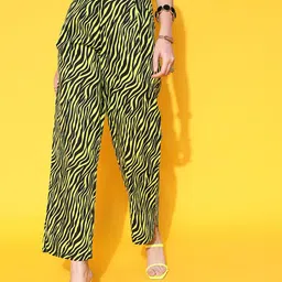 STREET 9 Women Attractive Lime Green Striped Trousers-image-37