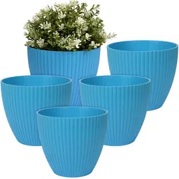Kuber Industries Blue 5 Pcs Non-Hanging Artificial Flower Pots-71