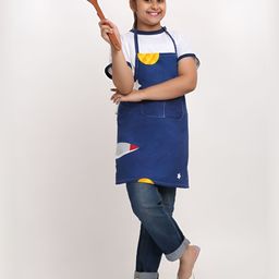 Arrabi Kids Blue & White Printed Apron With 2 Patch Pockets-19