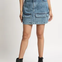 Bene Kleed Pure Cotton A-Line Denim Mini Skirt-picture-56