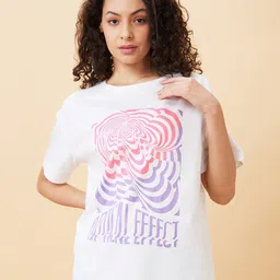 Globus Abstract Printed Drop Shoulder Sleeves Pure Cotton Oversized T-Shirt-0