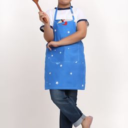 Arrabi Kids Blue & White Printed Apron With 2 Patch Pockets-16