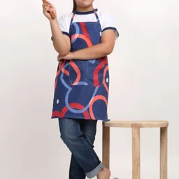 Arrabi Kids Blue & Red Printed Apron With 2 Patch Pockets-15