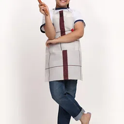 Arrabi Kids Grey & Brown Printed Aprons With 2 Patch Pockets-36