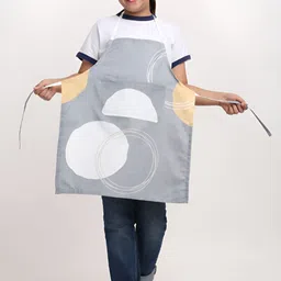 Arrabi Kids Grey & White Printed Apron With 2 Patch Pockets image 4