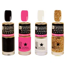 krayons Set of 4 Long-Lasting & Quick Dry Gel Based Nail Enamel 6 ml Each -Black Sea - Angel Pink - Shimmer Golden - White Canvas-15
