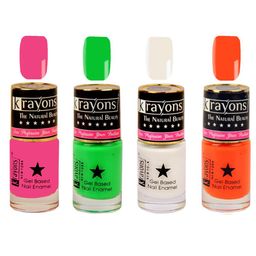 krayons Set of 4 Long-Lasting & Quick Dry Gel Based Nail Enamel 6 ml Each -Angel Pink - Neon Green - White Canvas - Neon Orange-35