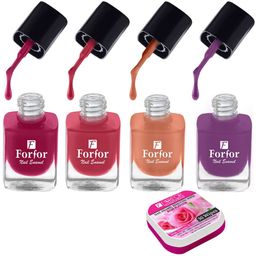 FORFOR Set of 4 Perfect Stay Fast Dry Glossy Nail Enamel - 5ml each & 30 Removal Wipes-10
