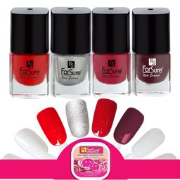 ForSure Trendy Set Of 4 Nail Polishes With Wipes-Silver-Red-Deep Red-Maroon-15