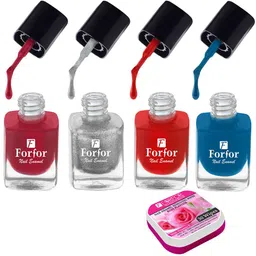 FORFOR Set of 4 Perfect Stay Fast Dry Glossy Nail Enamel - 5ml each & 30 Removal Wipes-image-90