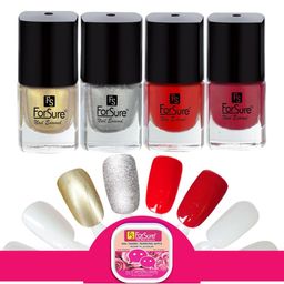 ForSure Trendy Set Of 4 Nail Polishes With Wipes-5ml Each- Gold - Silver - Red - Deep Red-15