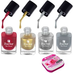 FORFOR Set of 4 Perfect Stay Fast Dry Glossy Nail Enamel - 5ml each & 30 Removal Wipes-image-89