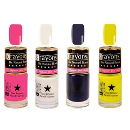 krayons Set of 4 Long-Lasting & Quick Dry Gel Based Nail Enamel 6 ml Each -Neon Yellow - White Canvas - Deep Blue - Angel Pink-10