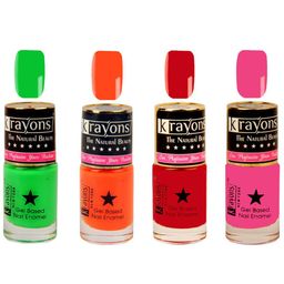 krayons Set of 4 Long-Lasting & Quick Dry Gel Based Nail Enamel 6 ml Each -Signal Red - Neon Green - Angel Pink - Neon Orange-34
