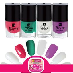 ForSure Trendy Set Of 4 Nail Polishes With Wipes-Pink-Purple-Green-White-31