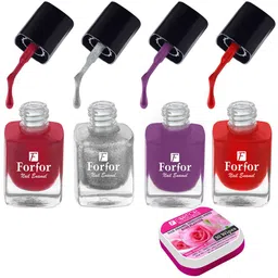 FORFOR Set of 4 Perfect Stay Fast Dry Glossy Nail Enamel - 5ml each & 30 Removal Wipes-image-91
