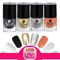 ForSure Trendy Set Of 4 Nail Polishes With Wipes-Nude-Gold-Silver-Black-11