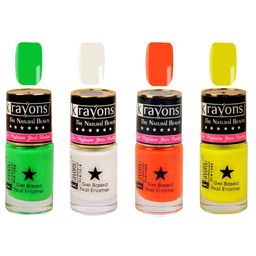krayons Set of 4 Long-Lasting & Quick Dry Gel Based Nail Enamel 6 ml Each -White Canvas - Neon Yellow - Neon Green - Neon Orange-24