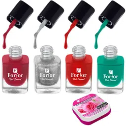 FORFOR Set of 4 Perfect Stay Fast Dry Glossy Nail Enamel - 5ml each & 30 Removal Wipes-image-82