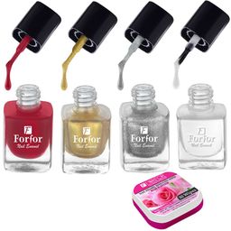 FORFOR Set of 4 Perfect Stay Fast Dry Glossy Nail Enamel - 5ml each & 30 Removal Wipes-image-79