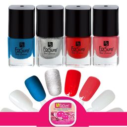 ForSure Trendy Set Of 4 Nail Polishes With Wipes-Silver-Blue-Deep Red-Light Pink-9