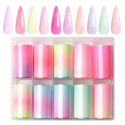 Modelones Set of 10 Nail Foil Transfer Sticker Strips - Gummy-15
