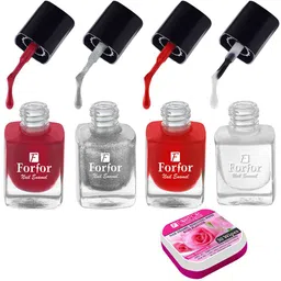 FORFOR Set of 4 Perfect Stay Fast Dry Glossy Nail Enamel - 5ml each & 30 Removal Wipes-image-80