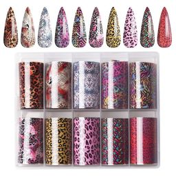 Modelones Set of 10 Nail Foil Transfer Sticker Strips - Pink Cheetah-18