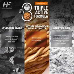 HE Triple Active Formula De-Tan & Deep Cleansing Face Wash With Charcoal & Vetiver- 100ml image 4