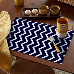 AEROHAVEN Blue Set Of 6 Geometric Printed Rectangular Polycotton Dining Table Placemats-14
