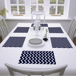 AEROHAVEN Blue Set Of 6 Geometric Printed Rectangular Polycotton Dining Table Placemats image 5