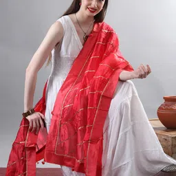 Exotic India Striped Art Silk Dupatta with Gotta Patti-picture-5