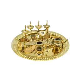 PujaNPujari Gold Toned & Brown Textured Brass Ashtamangalyam Set-picture-15