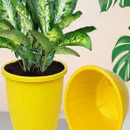 Kuber Industries 5 Pieces Yellow & White Textured Flower Pots-10
