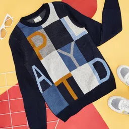 Pantaloons Junior Boys Navy Blue & Grey Typography Acrylic Printed Pullover-picture-33
