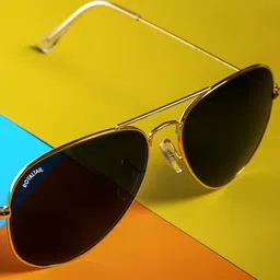 ROYALTAIL Unisex Aviator Gold Toned Frame & Black UV Protected Lens Premium Sunglasses-5