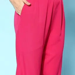 Sangria Pink Printed & Embroidered A-Line Kurta With Trouser Set image 3