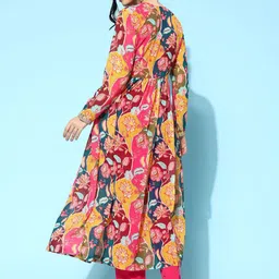 Sangria Pink Printed & Embroidered A-Line Kurta With Trouser Set image 5