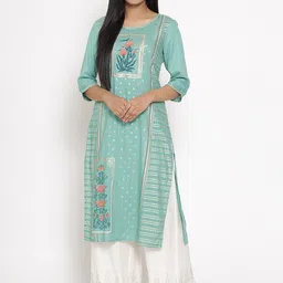 AURELIA Round Neck Ethnic Motifs Printed Beads and Stones Straight Regular Fit Kurta-picture-9