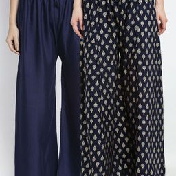 GRACIT Women Navy Blue 2 Printed Flared Knitted Ethnic Palazzos-picture-36