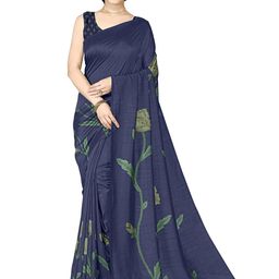 KALINI Navy Blue & Green Floral Silk Blend Bagh Saree-image-2