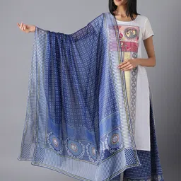 AURELIA Navy Blue & White Ethnic Motifs Printed Dupatta-5
