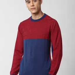 Peter England Casuals Men Maroon & Blue Colourblocked Cotton Pullover-image-40