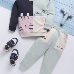 Toonyport Kids Colourblocked Round Neck Pure Cotton Sweatshirt With Joggers-image-57